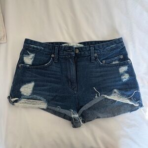 Lovers + Friends Dark Blue Distressed Jean Shorts